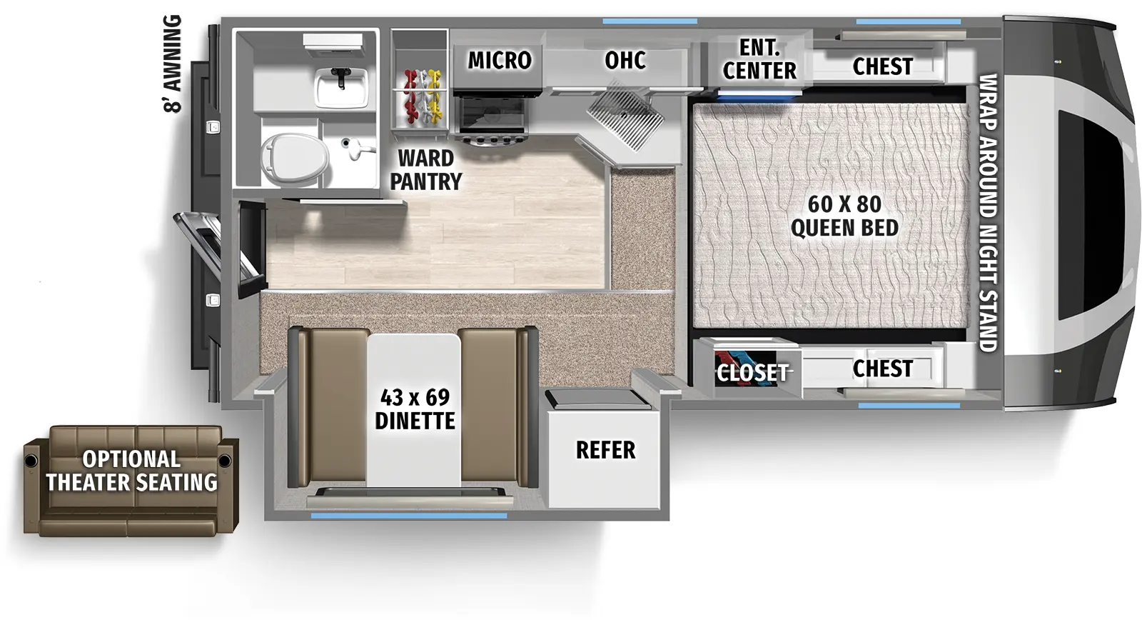 The Real Lite Truck Camper HS-1914 floorplan features include: one slide out and toilet.